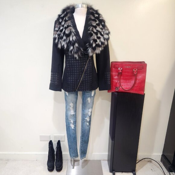 💥SHOWSTOPPER!💥VTG 100% Cashmere, Leather & Tipped Silver Fox Fur Coat in Black - Picture 2 of 14